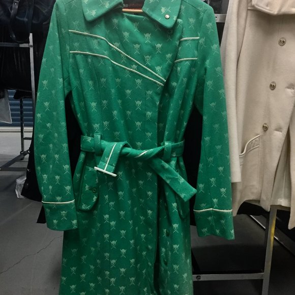 GSUS SINDUSTRIES green wool viking print coat L - Picture 1 of 4